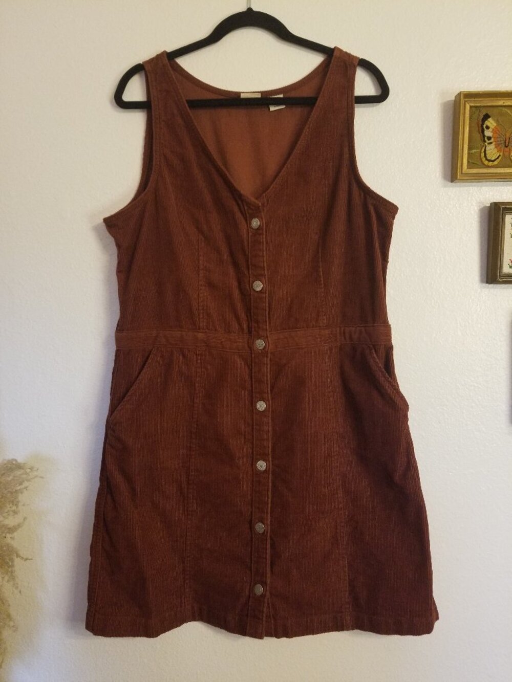 Levi's Tuli Corduroy Button-Front Mini Dress in a Warm Rust Brown, XL